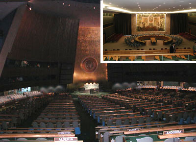 General Assembly Hall with Security Council Chambers in inset